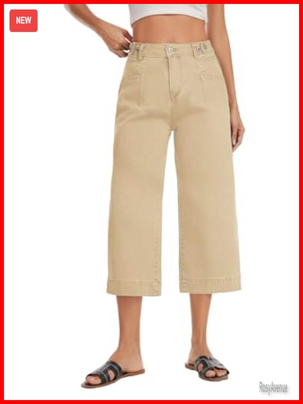 Women's Capri Jeans Mid Rise Baggy Wide Leg Cropped Denim Pants